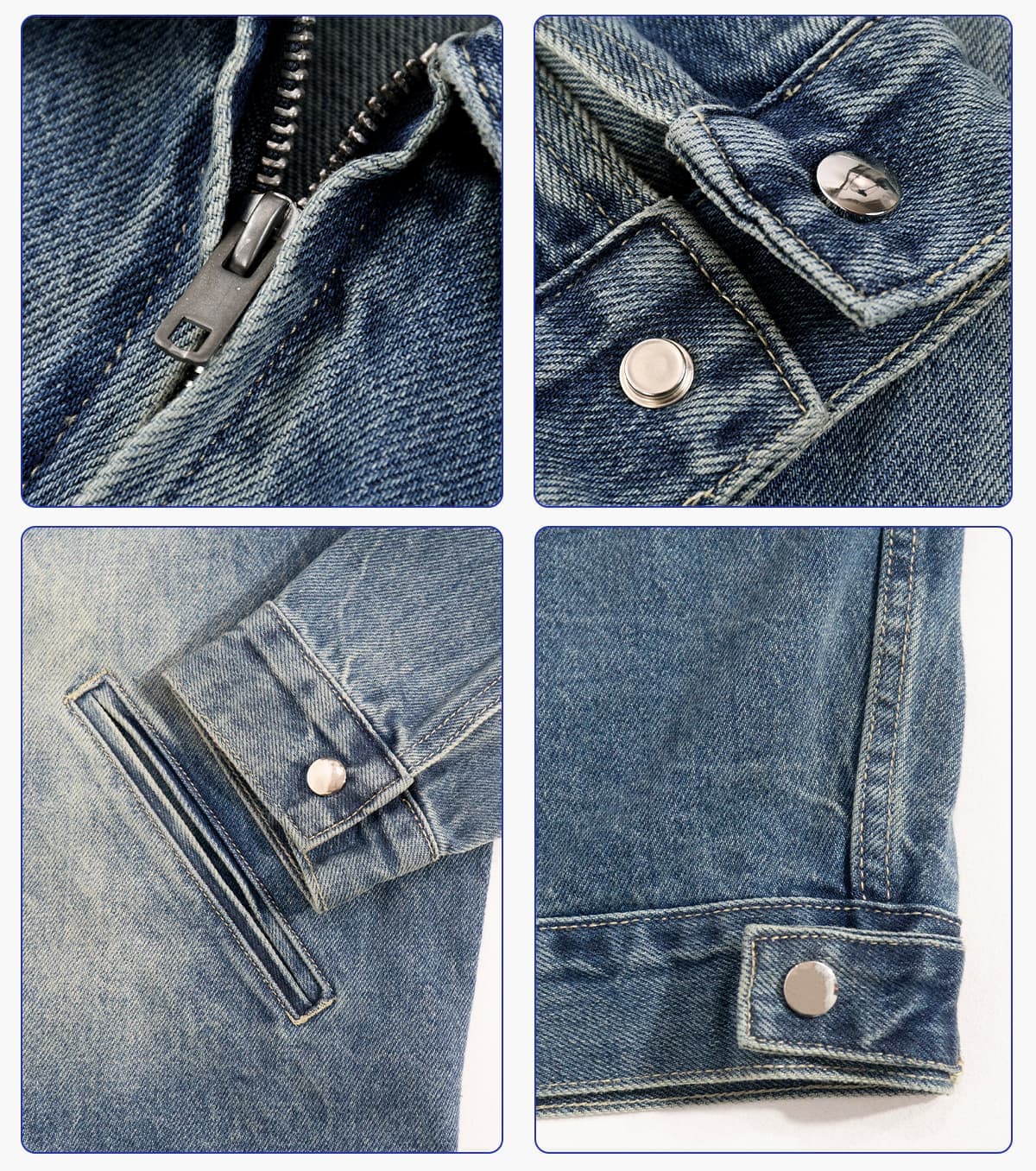 Vintage Lapel Collar 543g Zip-Up Denim Jacket – detail 6