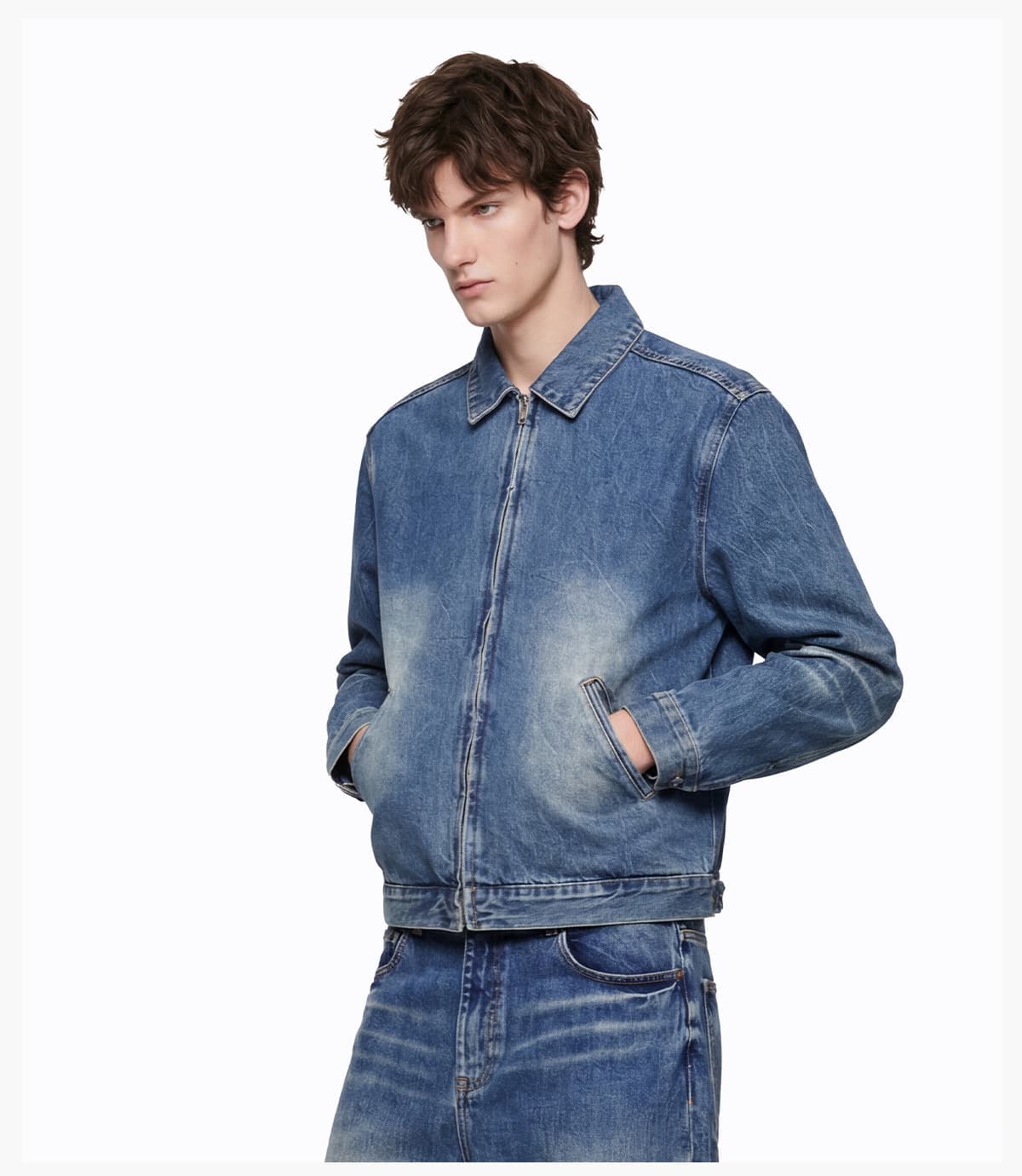 Vintage Lapel Collar 543g Zip-Up Denim Jacket – detail 9