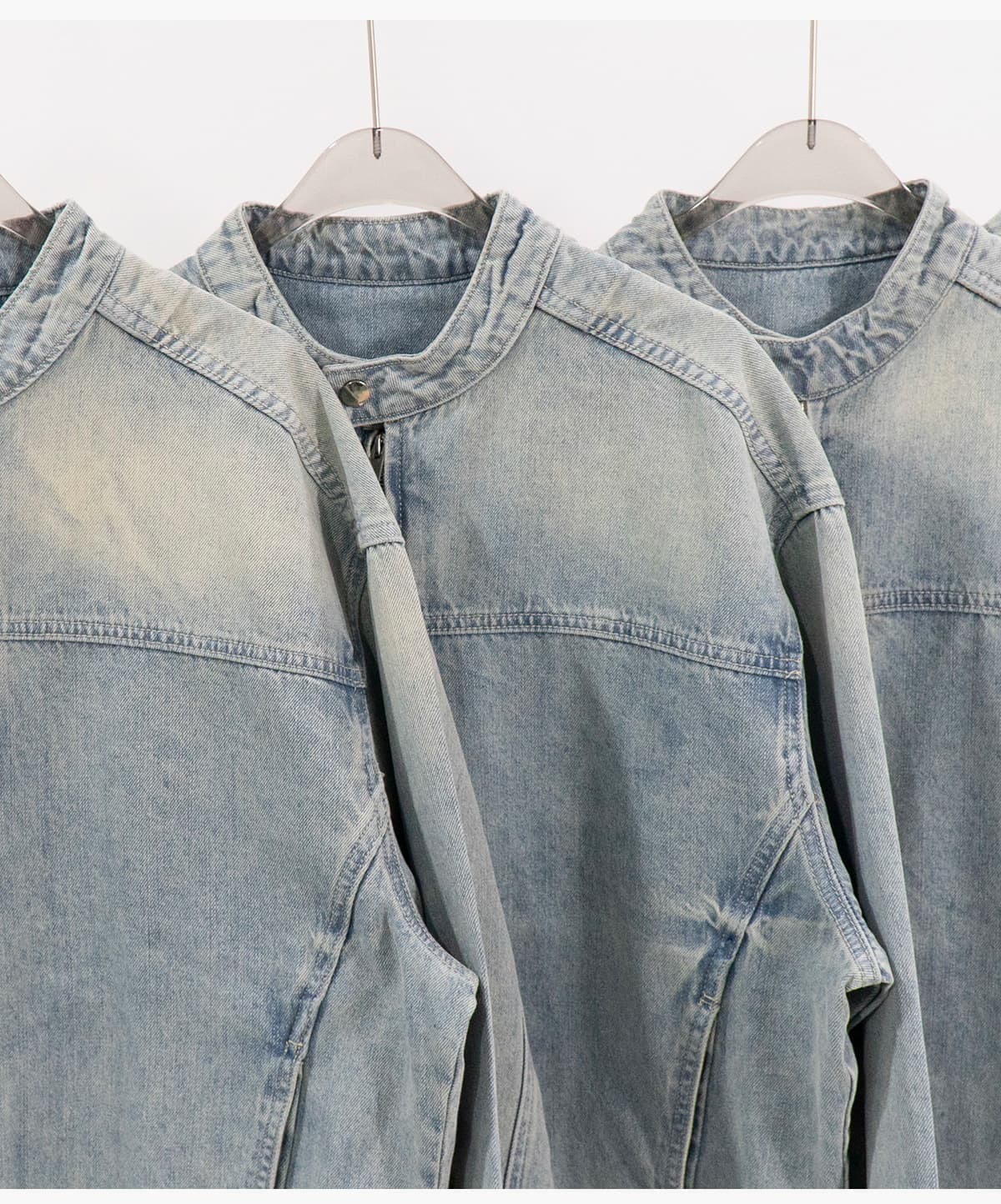 Vintage Distressed Stand-Collar 385g Zip-Up Denim Jacket – detail 12