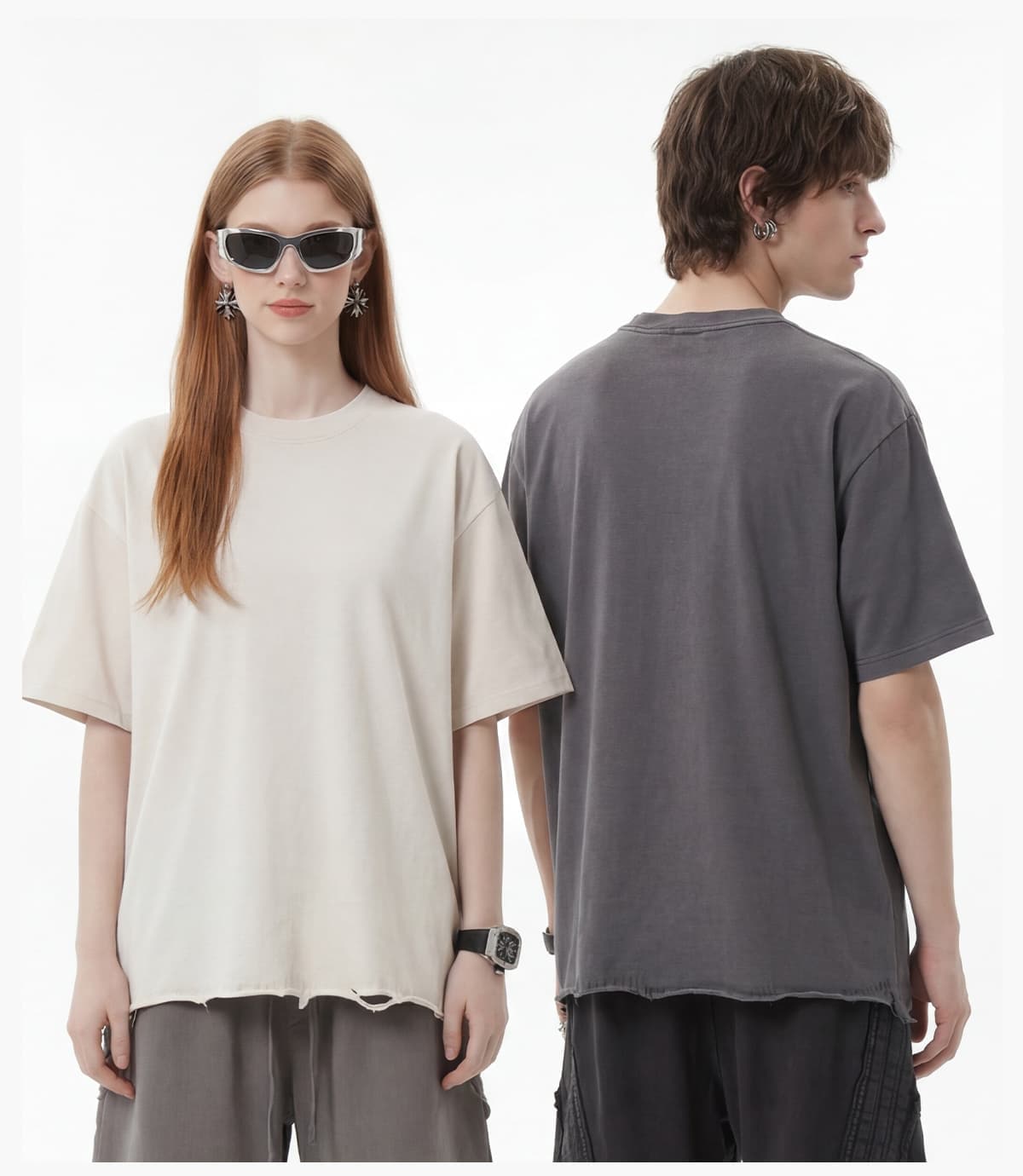 Boxy 270g Washed Distressed Hem Cotton T-Shirt – detail 9