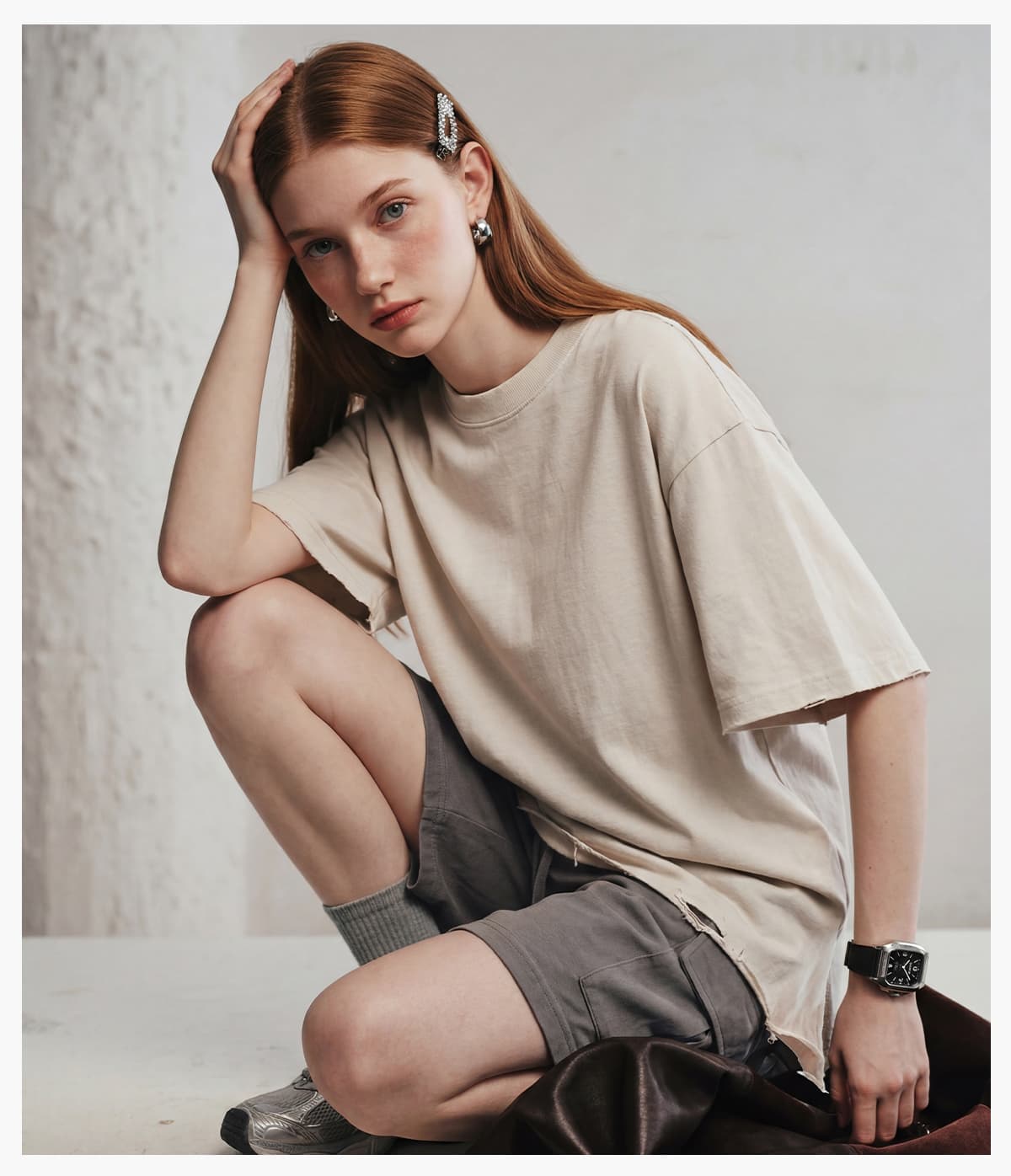 Boxy 270g Washed Distressed Hem Cotton T-Shirt – detail 10