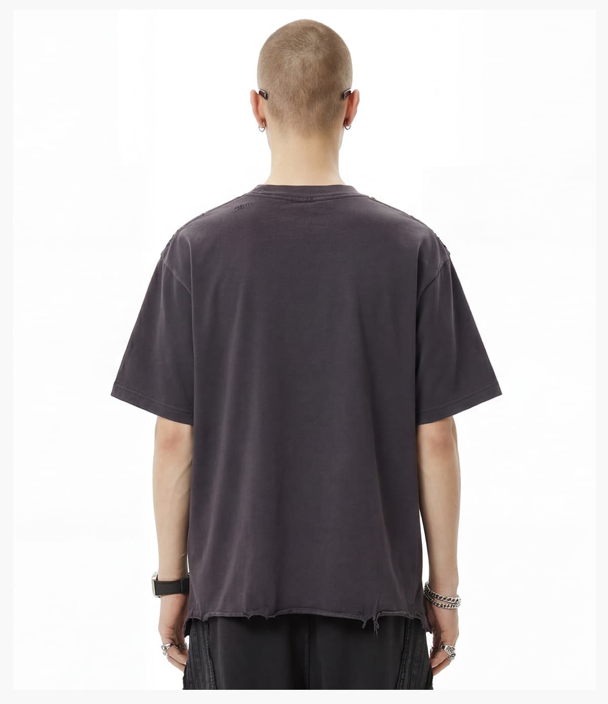 Boxy 270g Washed Distressed Hem Cotton T-Shirt – detail 11