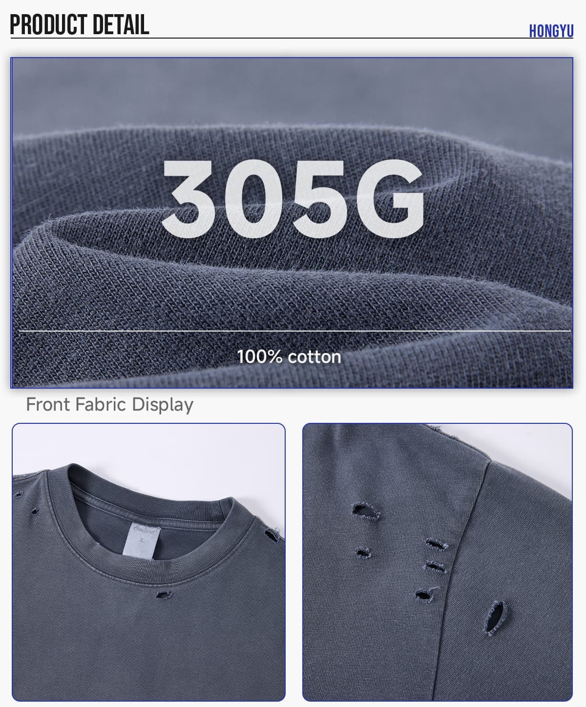Boxy Fit 305g Washed 100% Cotton Distressed T-Shirt – detail 5