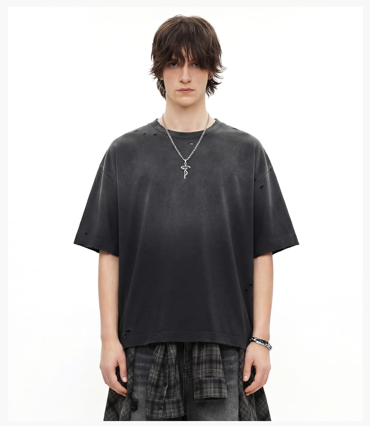 Boxy Fit 305g Washed 100% Cotton Distressed T-Shirt – detail 9