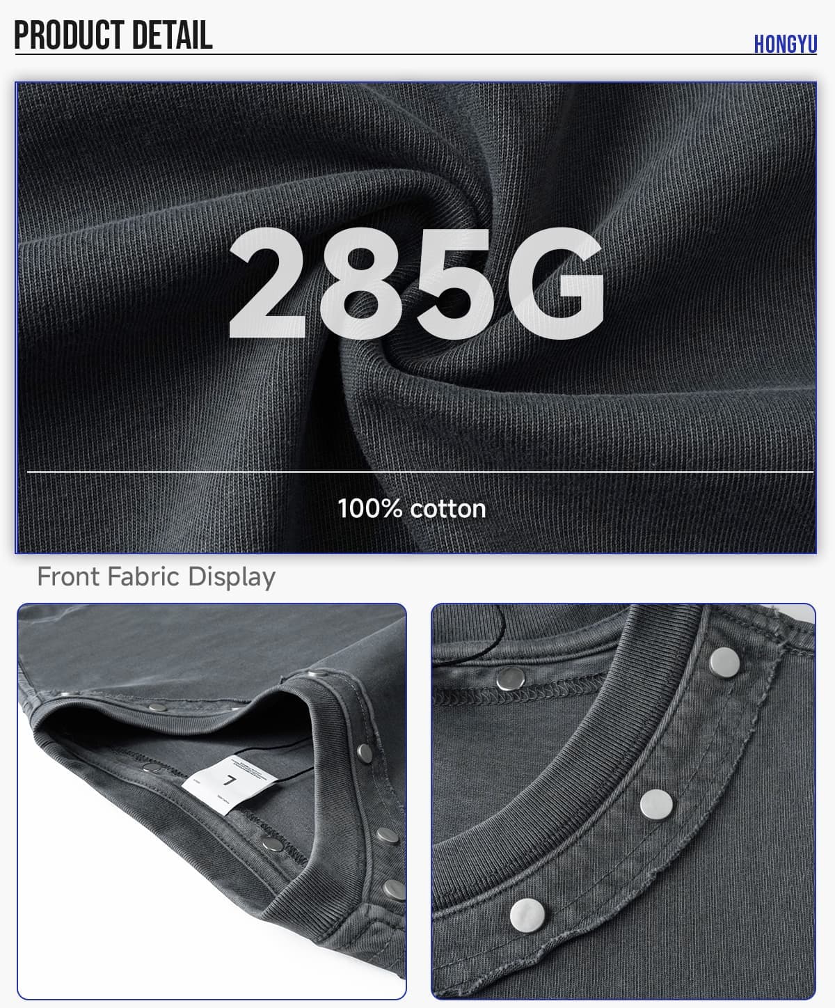 Boxy 285GSM Washed Cotton T-Shirt with Rivet – detail 5