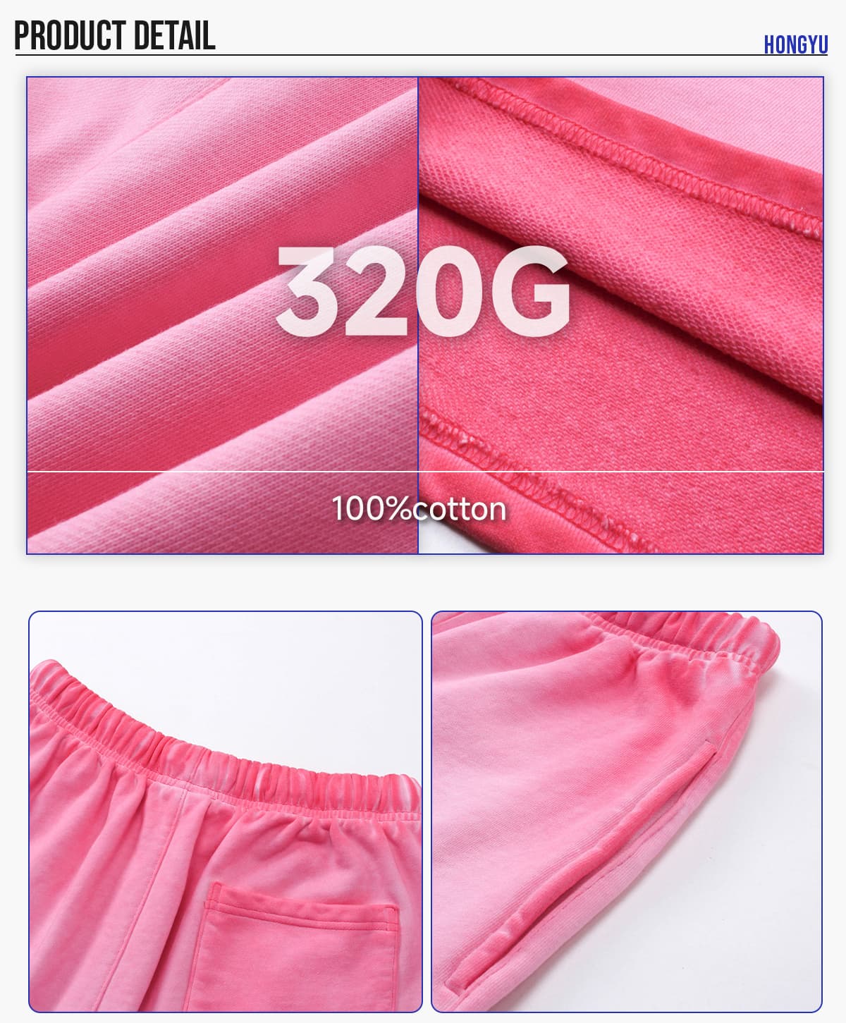 Heavy 320g 100% Cotton Terry Gradient Washed Shorts – detail 4
