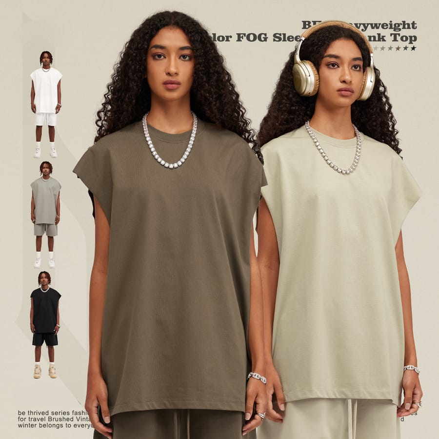 1501 Thick Cotton 305GSM Raw Edge Sleeve Vest thumbnail 2