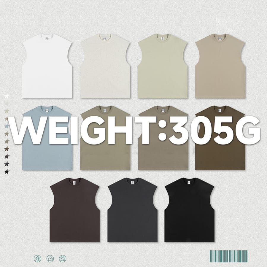 1501 Thick Cotton 305GSM Raw Edge Sleeve Vest thumbnail 5