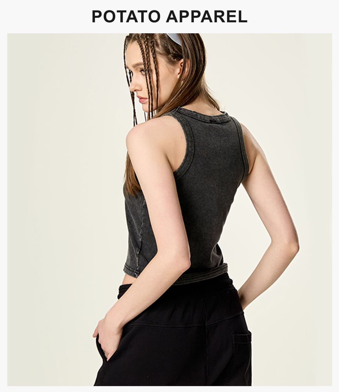 Acid Wash 320g Ribbing Y2k fit Vest for Women – detail 11