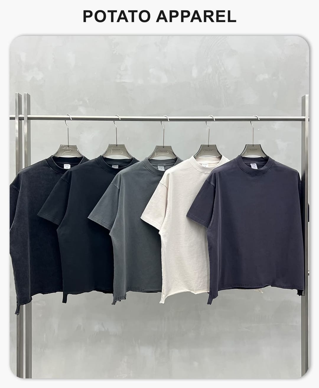 Boxy 270g Washed Distressed Hem Cotton T-Shirt – detail 1