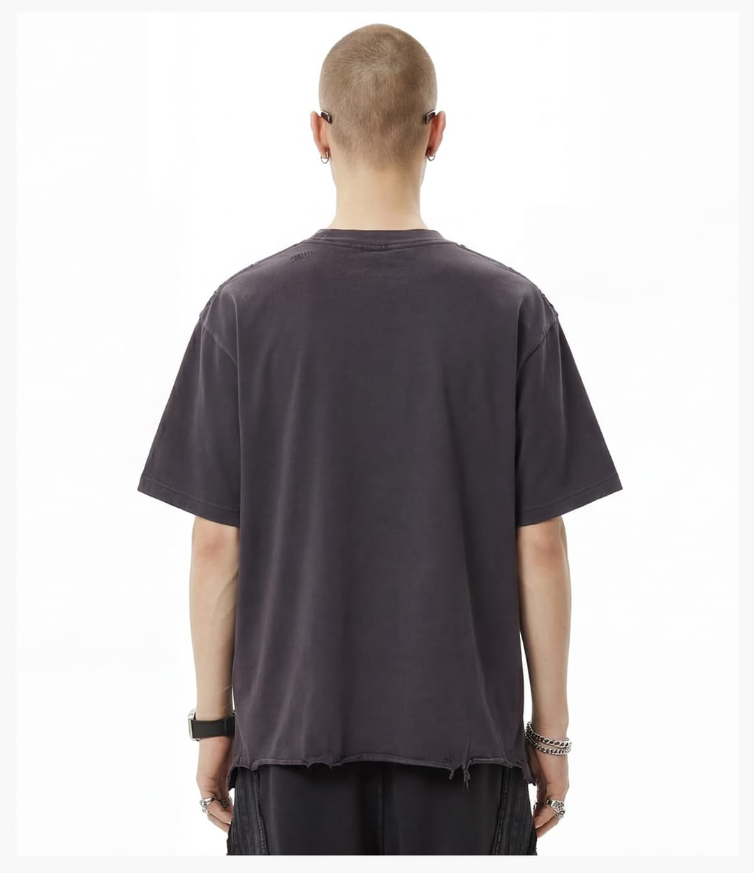 Boxy 270g Washed Distressed Hem Cotton T-Shirt – detail 11