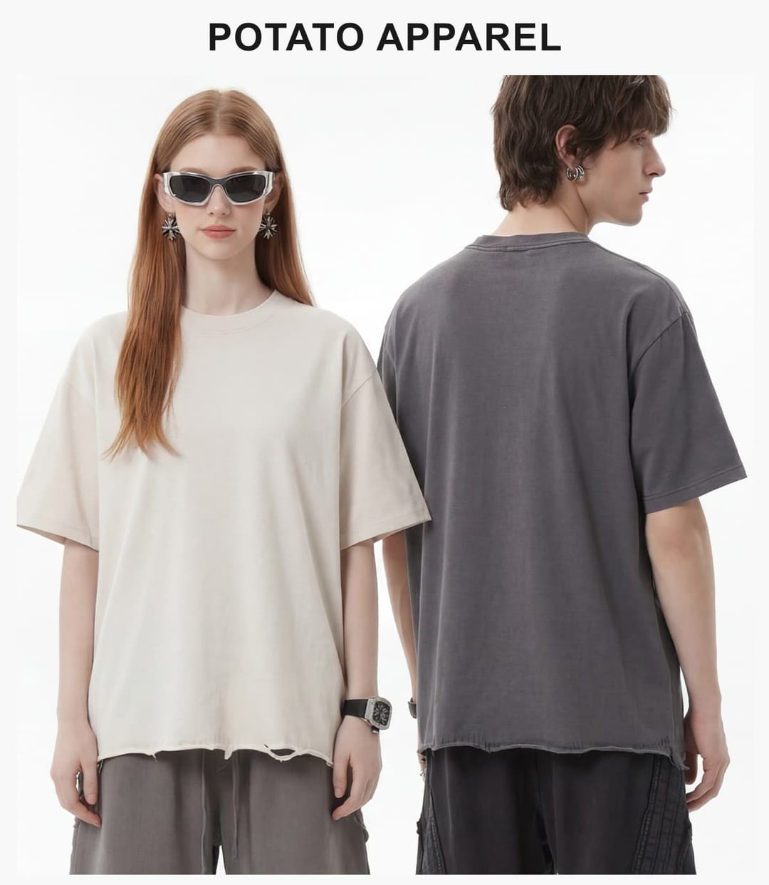 Boxy 270g Washed Distressed Hem Cotton T-Shirt – detail 9