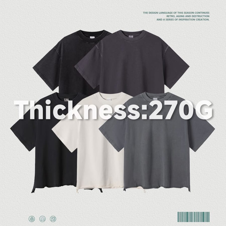 Boxy 270g Washed Distressed Hem Cotton T-Shirt thumbnail 3