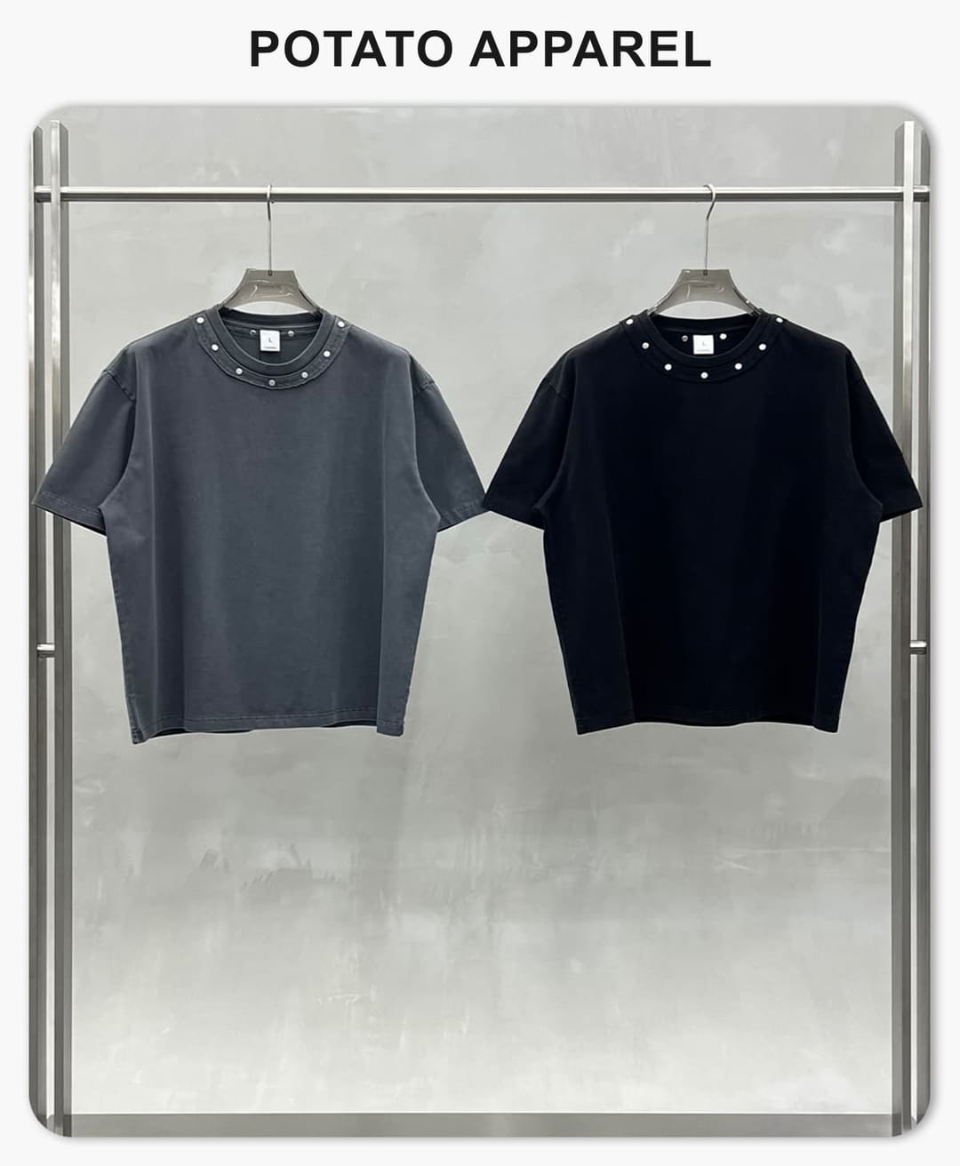 Boxy 285GSM Washed Cotton T-Shirt with Rivet – detail 1