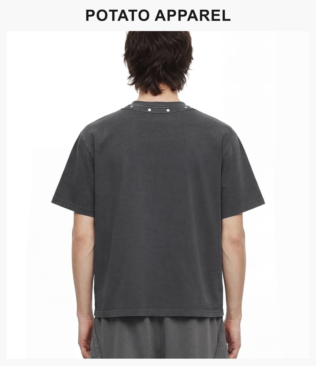 Boxy 285GSM Washed Cotton T-Shirt with Rivet – detail 11