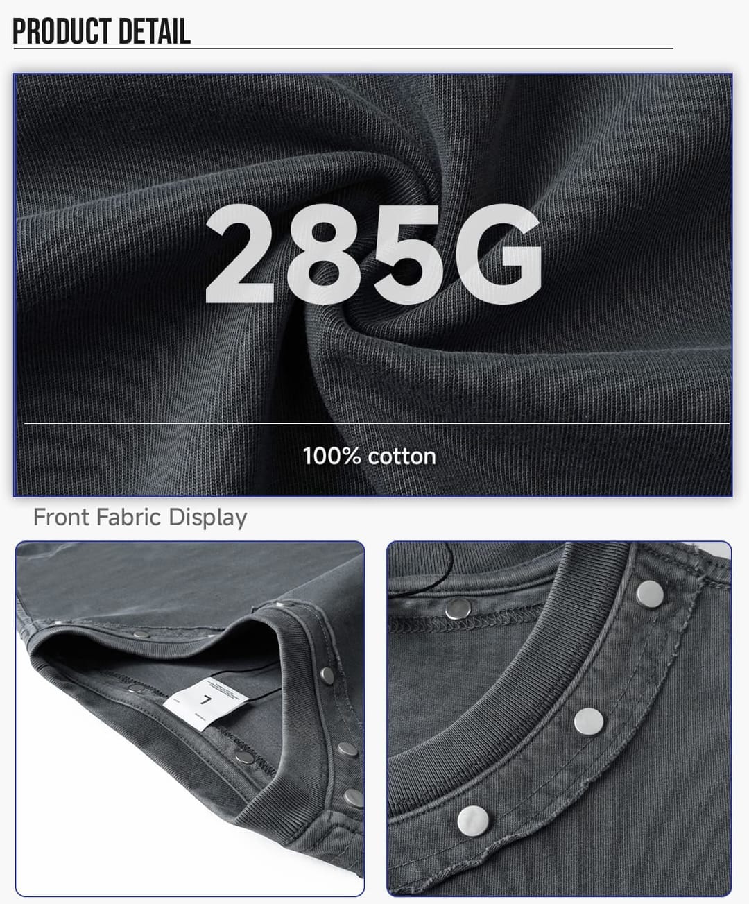 Boxy 285GSM Washed Cotton T-Shirt with Rivet – detail 5