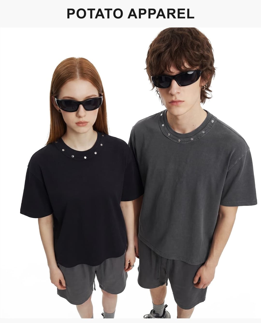 Boxy 285GSM Washed Cotton T-Shirt with Rivet – detail 8