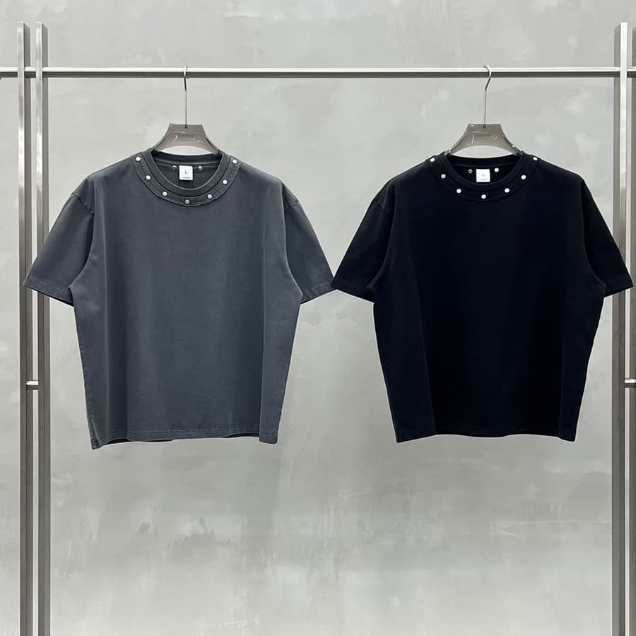 Boxy 285GSM Washed Cotton T-Shirt with Rivet thumbnail 2