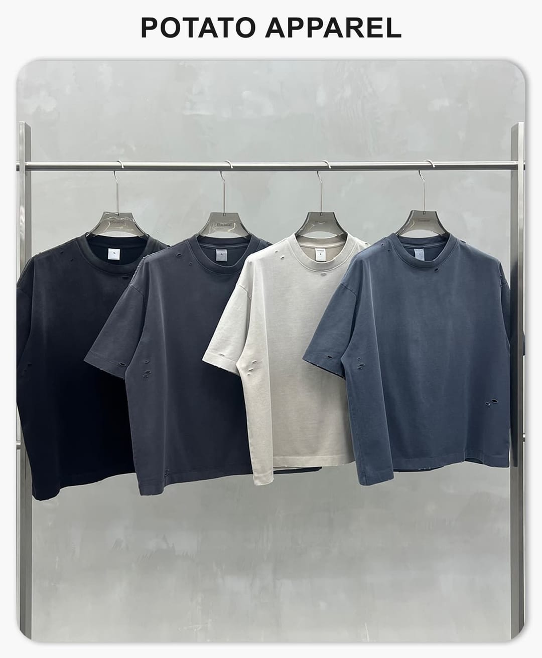 Boxy Fit 305g Washed 100% Cotton Distressed T-Shirt – detail 1