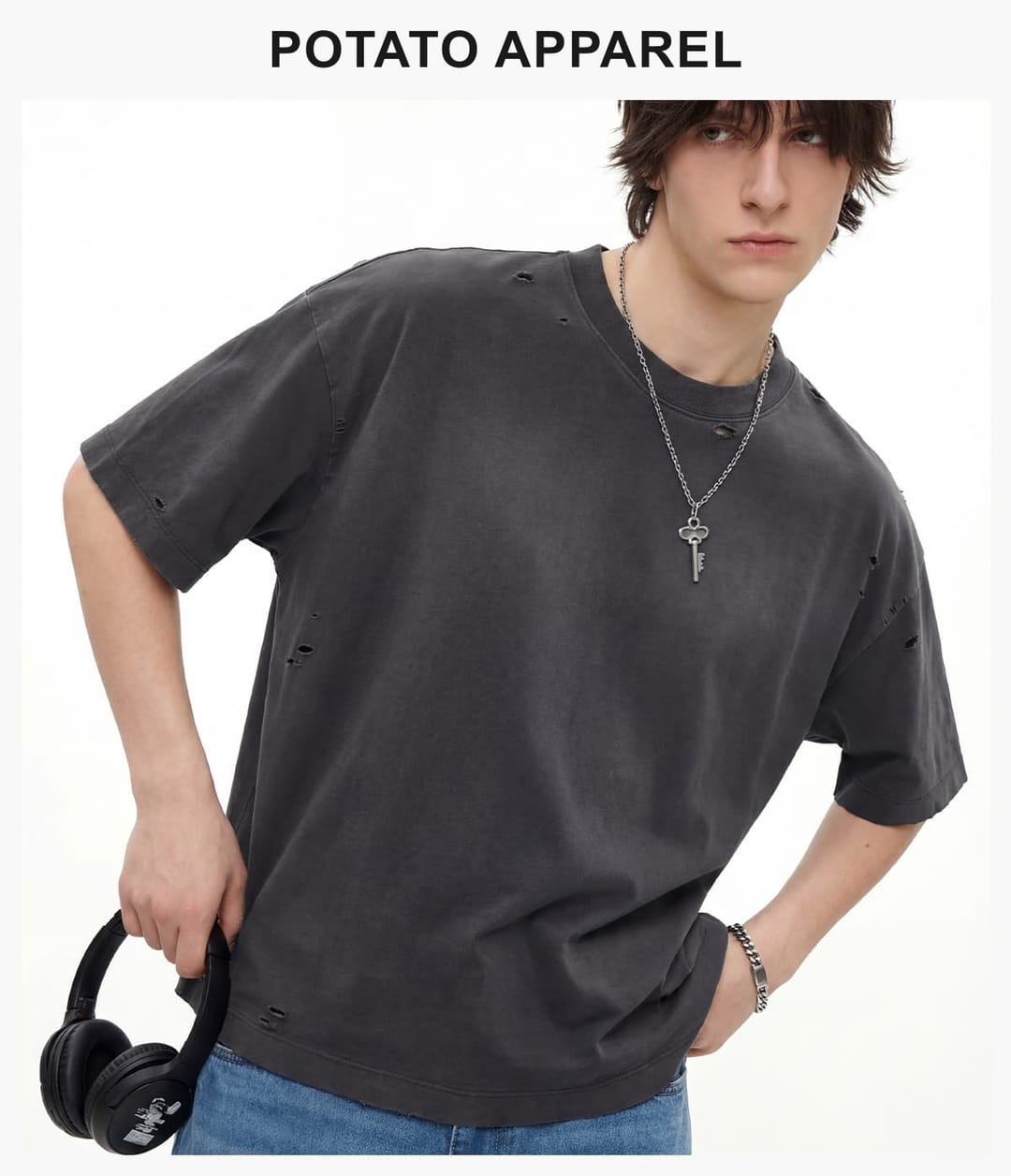 Boxy Fit 305g Washed 100% Cotton Distressed T-Shirt – detail 10