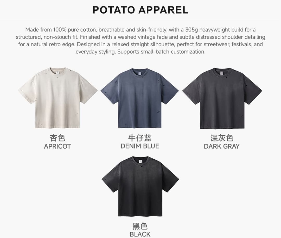 Boxy Fit 305g Washed 100% Cotton Distressed T-Shirt – detail 3