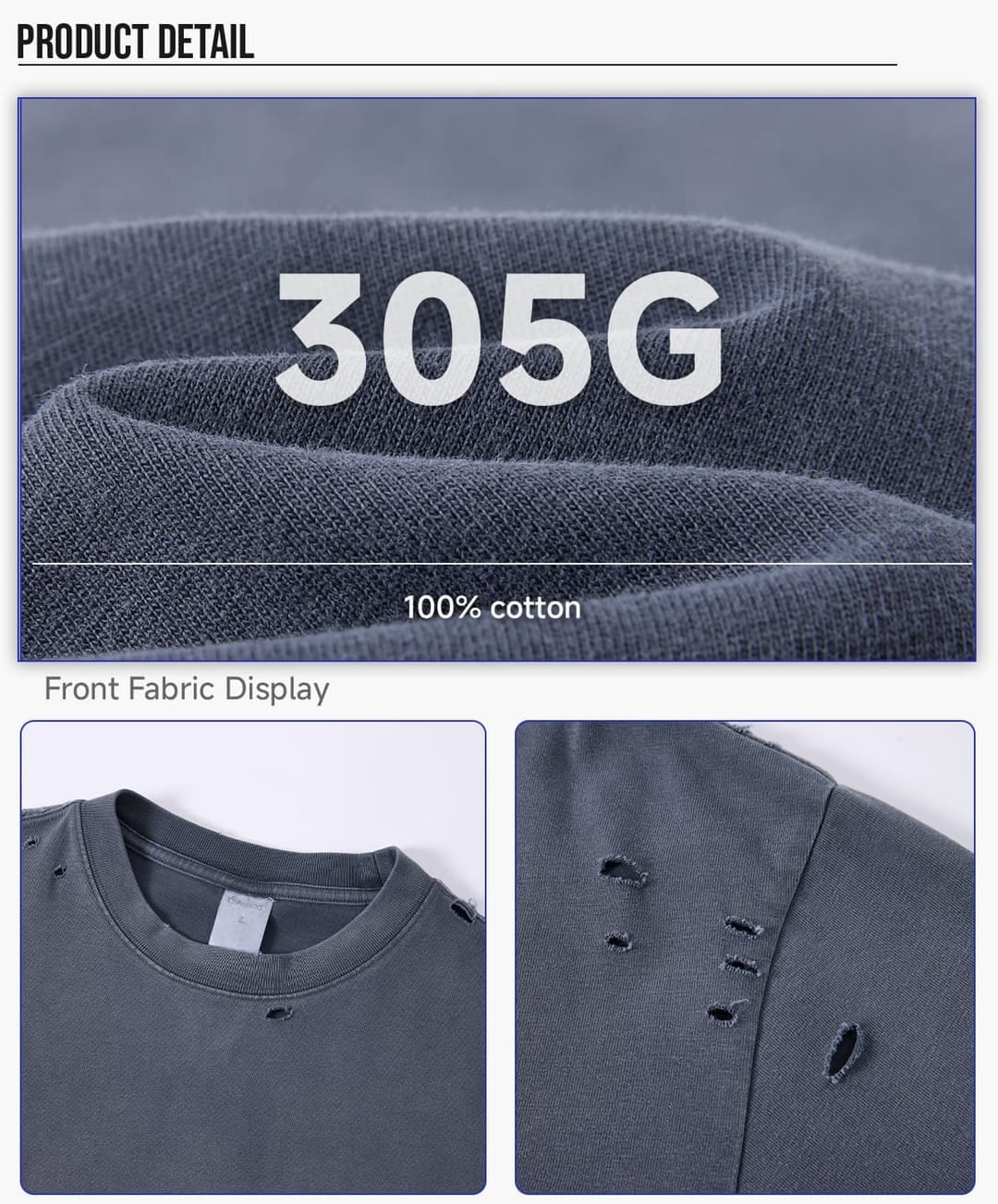 Boxy Fit 305g Washed 100% Cotton Distressed T-Shirt – detail 5