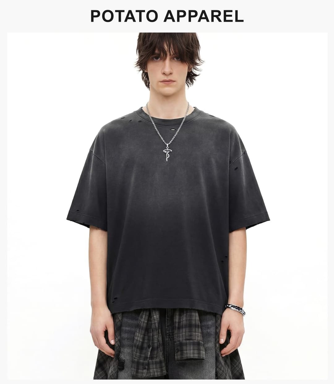 Boxy Fit 305g Washed 100% Cotton Distressed T-Shirt – detail 9