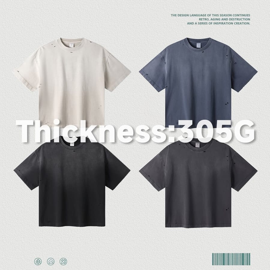 Boxy Fit 305g Washed 100% Cotton Distressed T-Shirt thumbnail 3