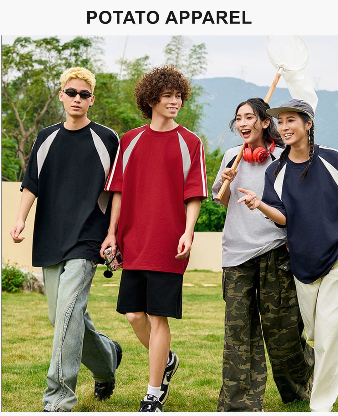 Cotton 240gsm Patchwork Reglan Sleeve T-shirt – detail 8