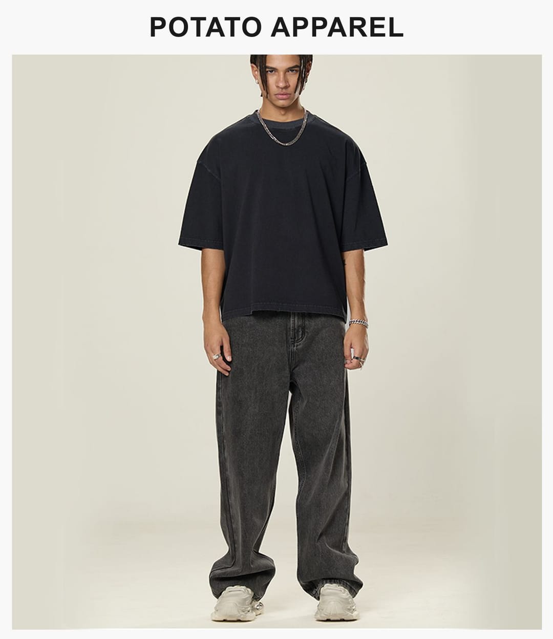 Cotton 260gsm Light Wash Oversized Boxy T-Shirt – detail 10