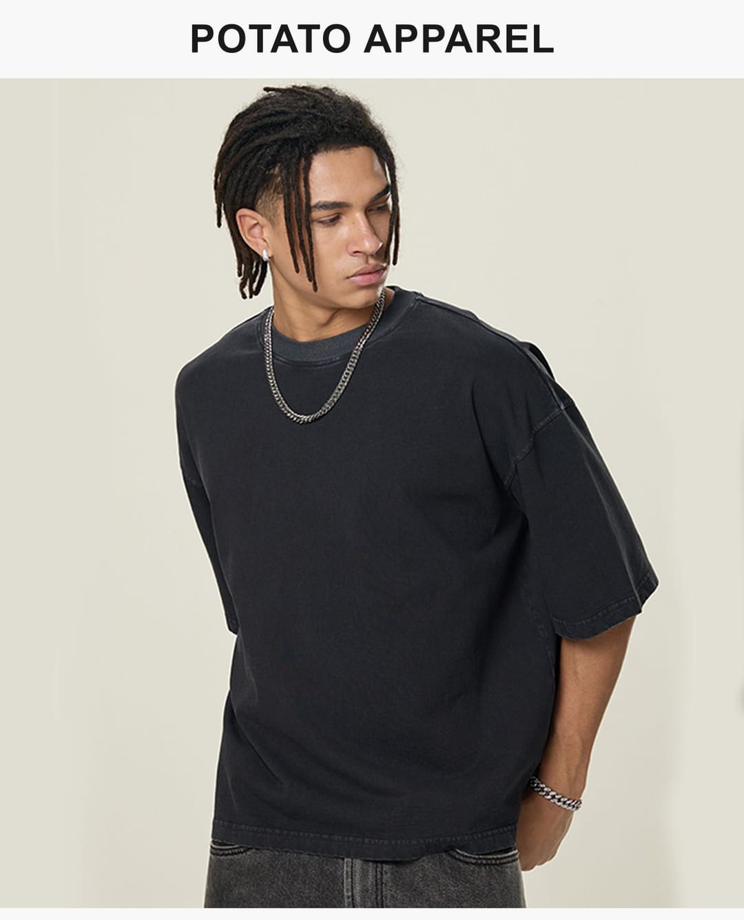 Cotton 260gsm Light Wash Oversized Boxy T-Shirt – detail 8
