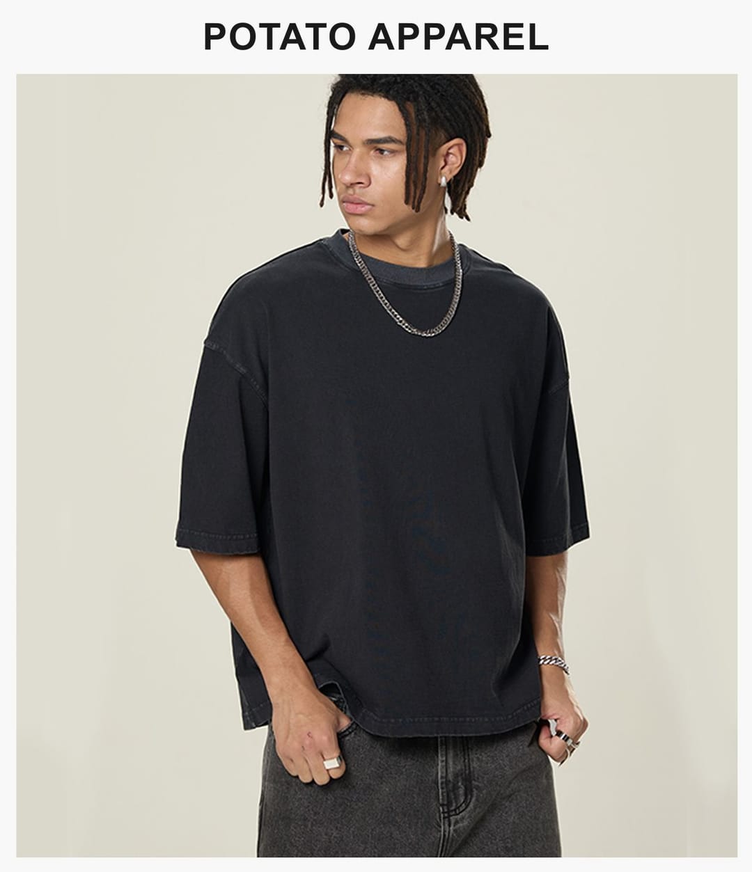 Cotton 260gsm Light Wash Oversized Boxy T-Shirt – detail 9