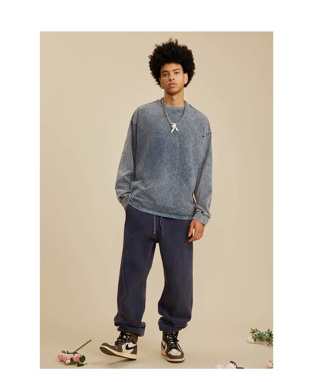 Cotton 270Gsm Acid Wash Ribbed Cuff Long Sleeve Tee – detail 12