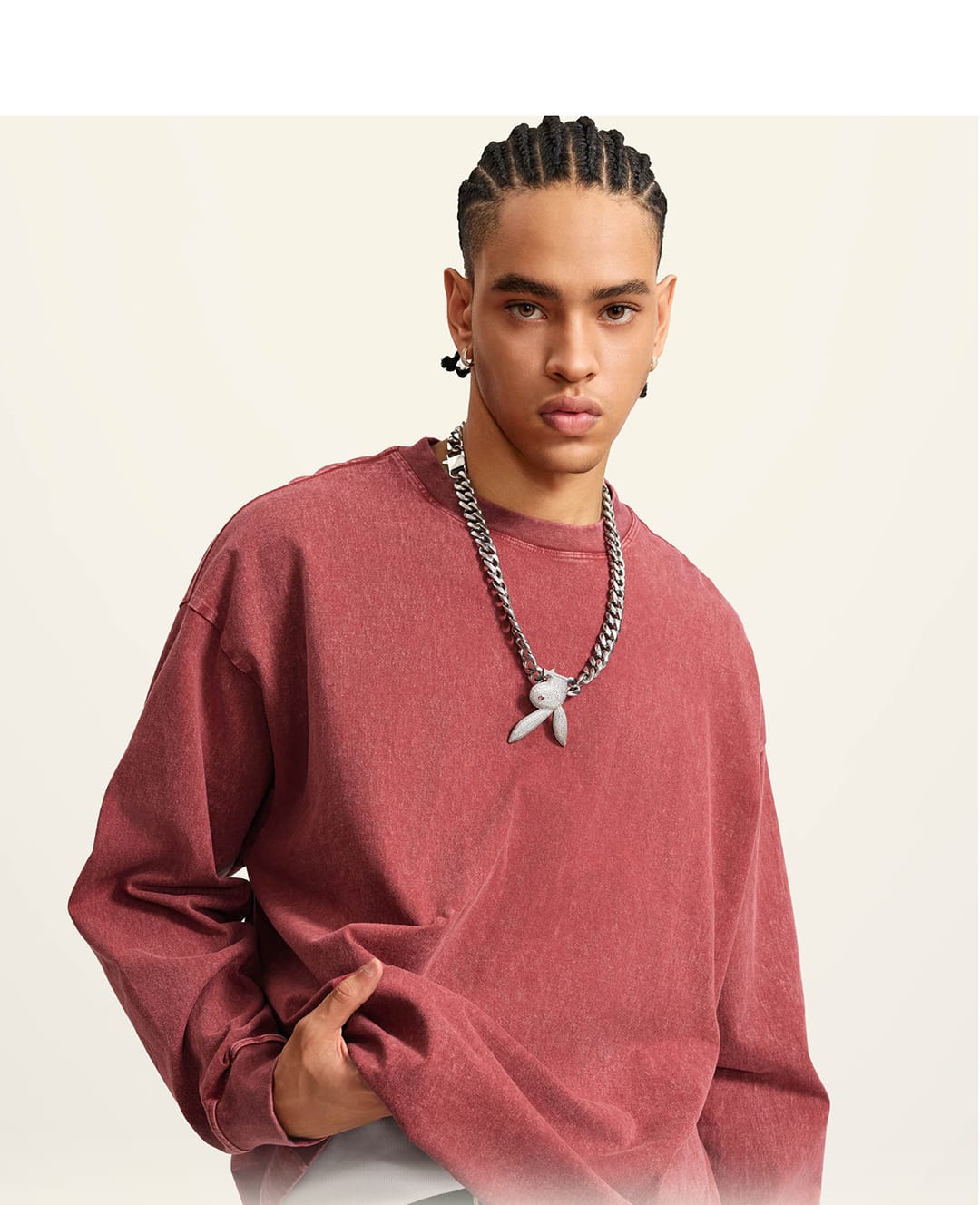 Cotton 270Gsm Acid Wash Ribbed Cuff Long Sleeve Tee – detail 9