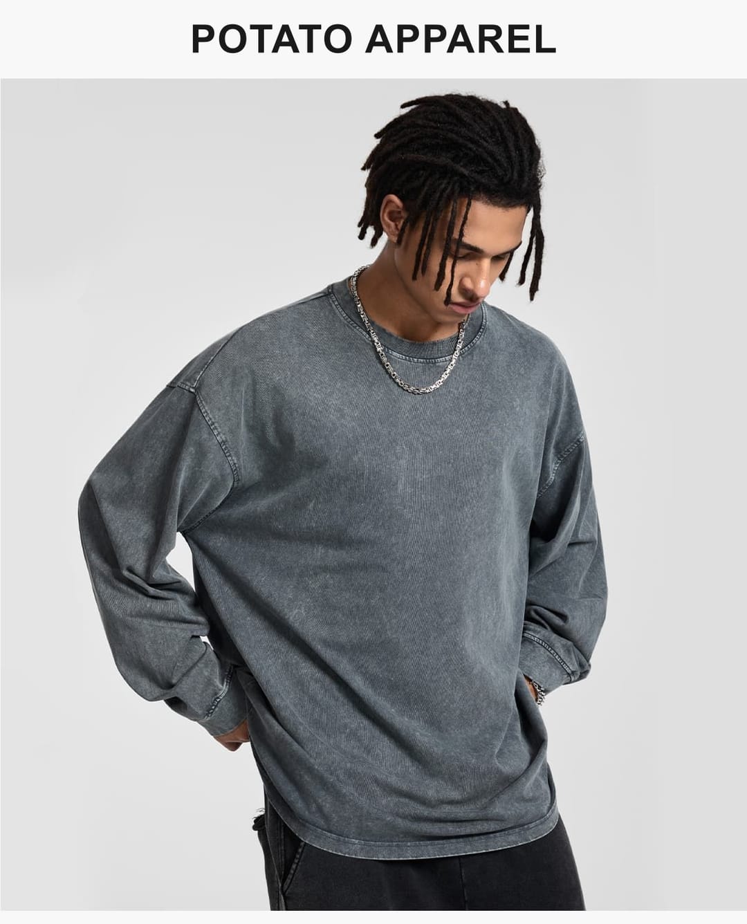 Cotton 275Gsm Oversized Acid Wash Long sleeve T-Shirt – detail 7
