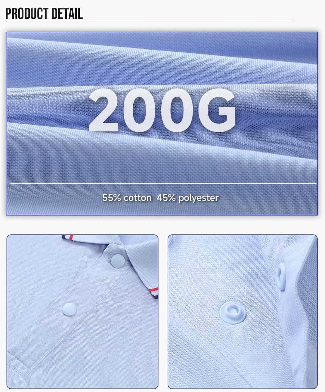 Cotton-Covered Spandex 200GSM Contrast Collar Polo Shirt – detail 5