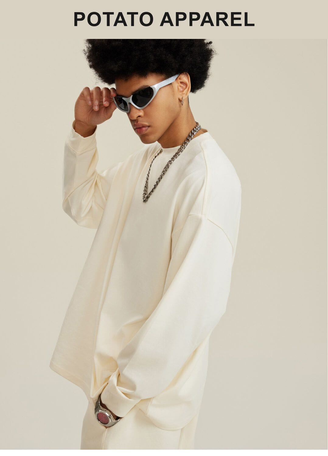 Cotton Long Sleeve 305Gsm solid Oversized T-shirt – detail 8