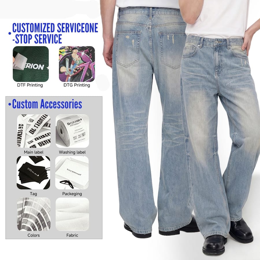 Distressed Raw-Hem Wavy Wash 385g Straight-Leg Jeans