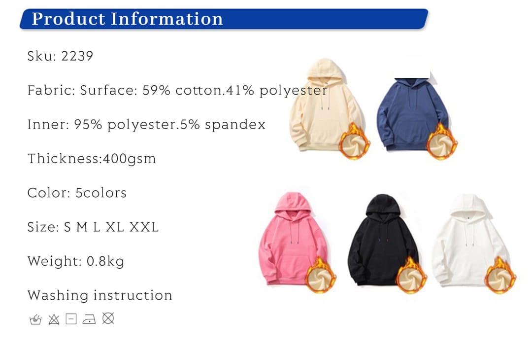 Drop Shoulder Blank Sherpa Fleece Hoodie Unisex 300gsm – detail 1