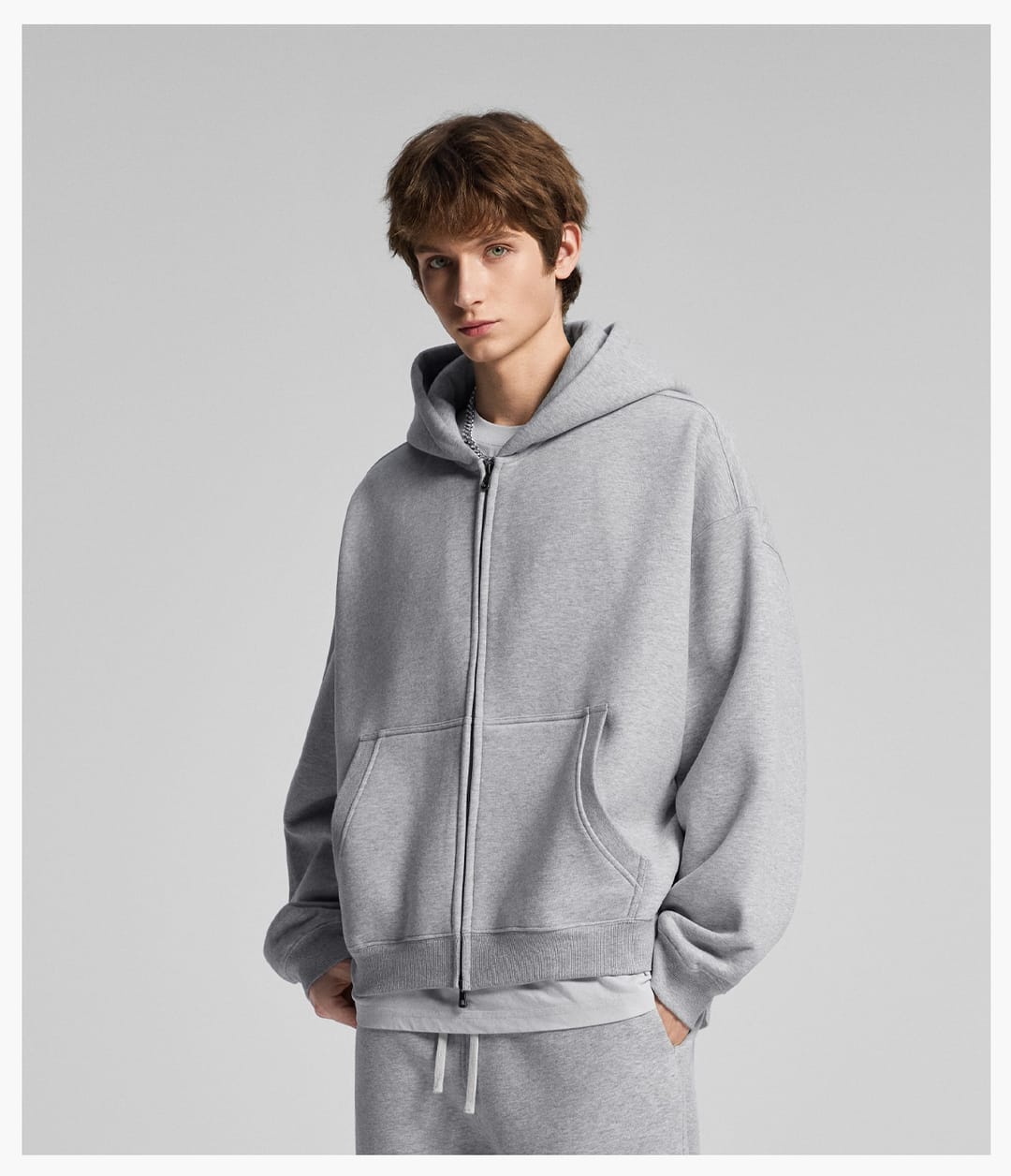 Fleece 345Gsm Oversized Zip-Up Boxy Fit Hoodie – detail 10