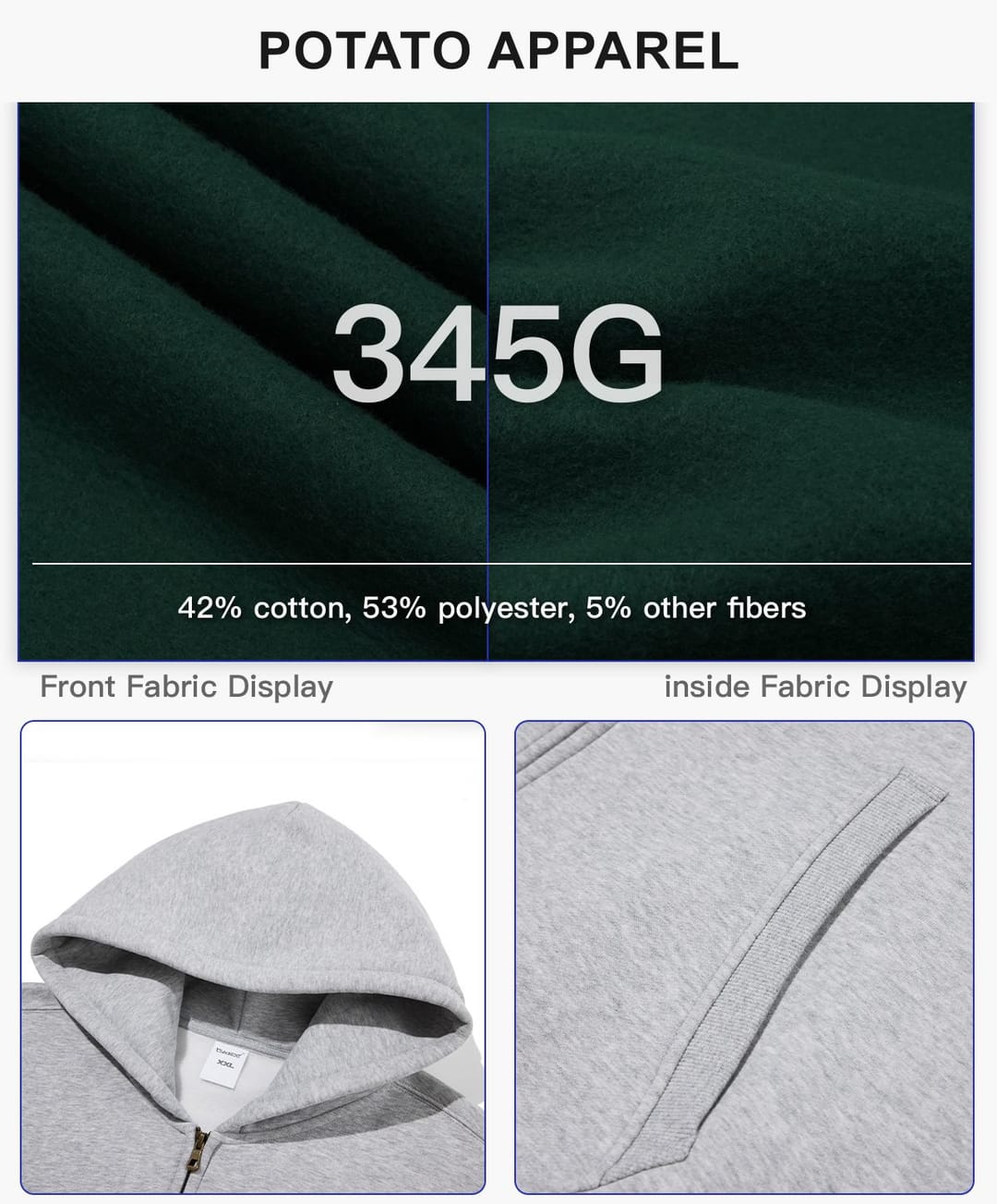 Fleece 345Gsm Oversized Zip-Up Boxy Fit Hoodie – detail 5