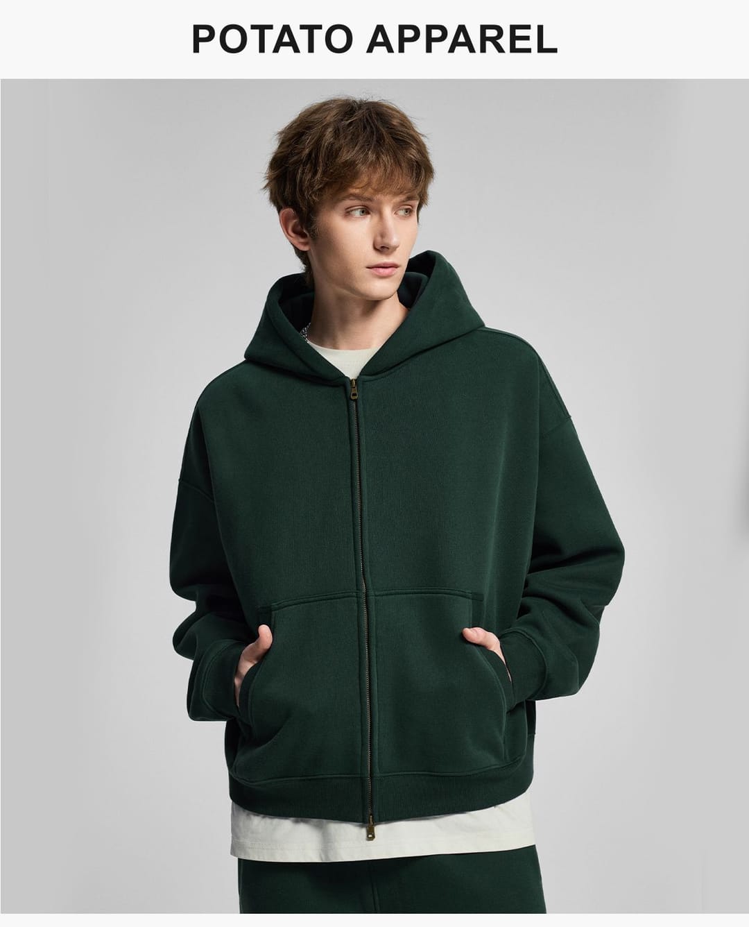 Fleece 345Gsm Oversized Zip-Up Boxy Fit Hoodie – detail 8