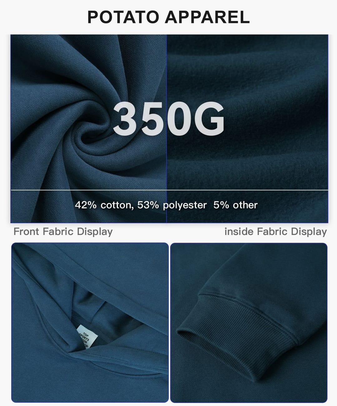 Fleece 350Gsm Oversized Hoodie without String – detail 6