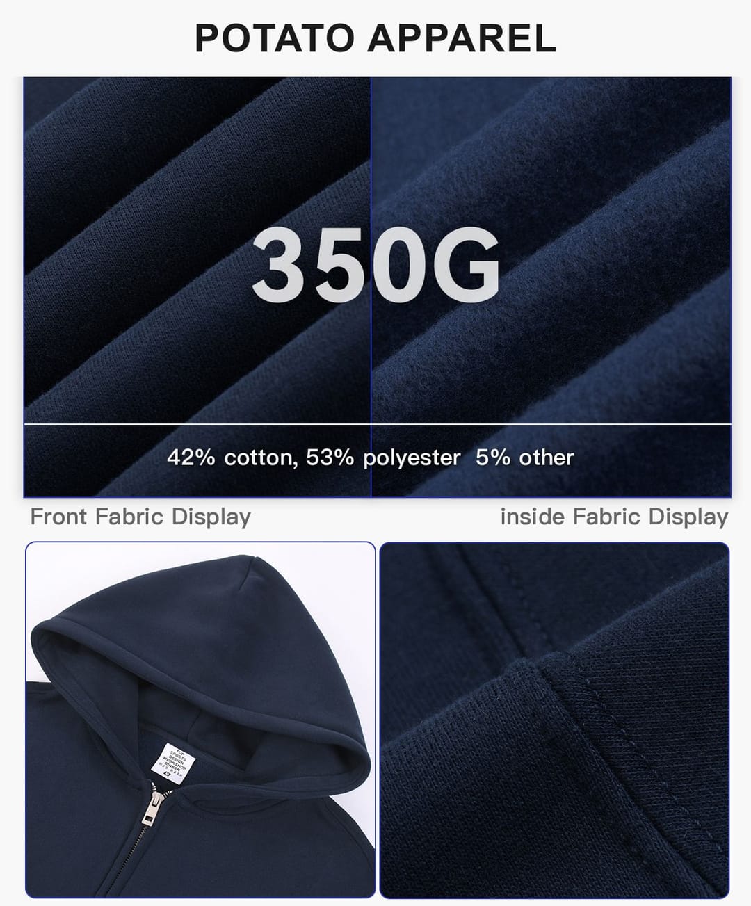 Fleece 350Gsm Oversized Zip-up Hoodie – detail 6