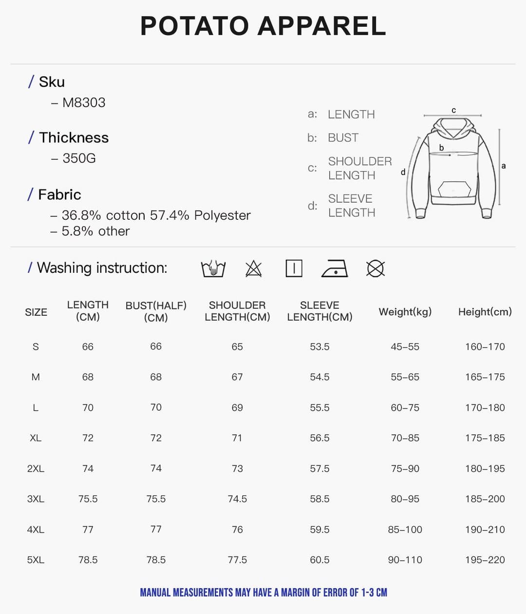 Fleece 350Gsm Unisex Oversized Hoodie S-5XL – detail 2