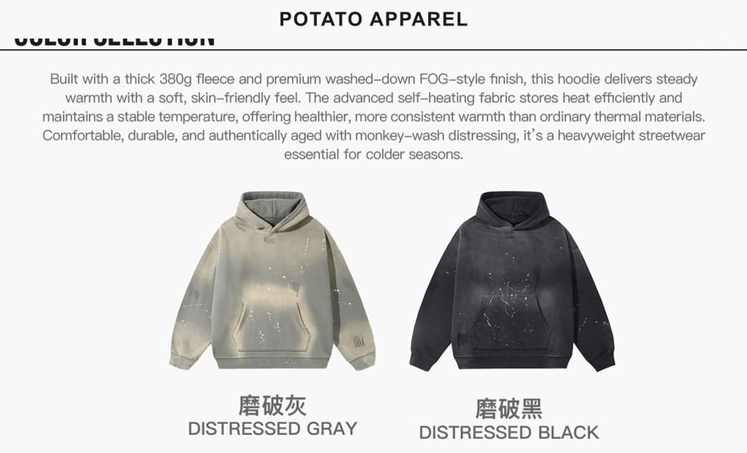 Fleece 360Gsm Spray-Dye Distressed Wash Hoodie – detail 3