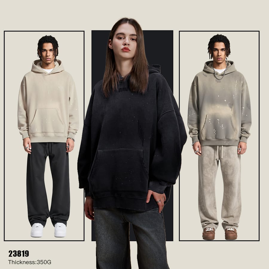 Fleece 360Gsm Spray-Dye Distressed Wash Hoodie