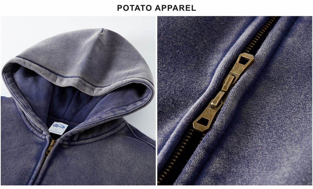 Fleece 360gsm Vintage Wash Doubler Side Zipper Hoodie – detail 5