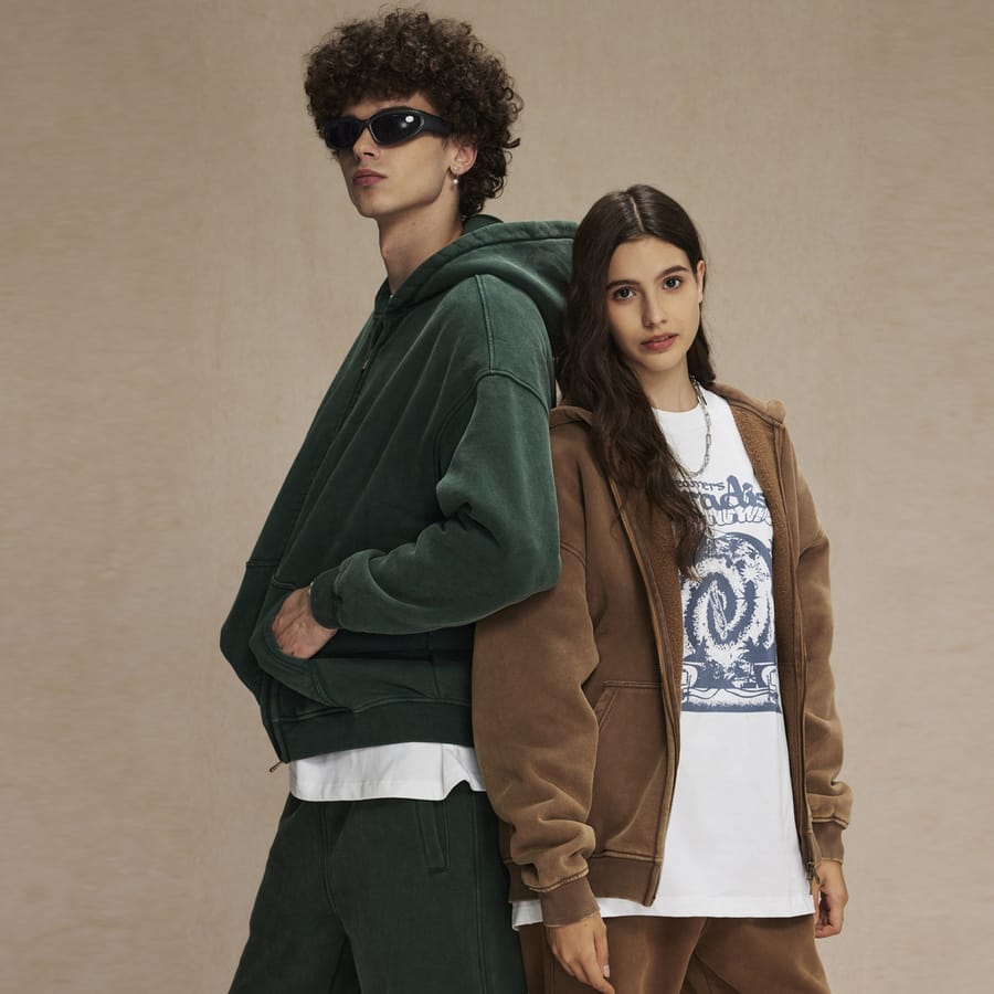 Fleece 360gsm Vintage Wash Doubler Side Zipper Hoodie thumbnail 4