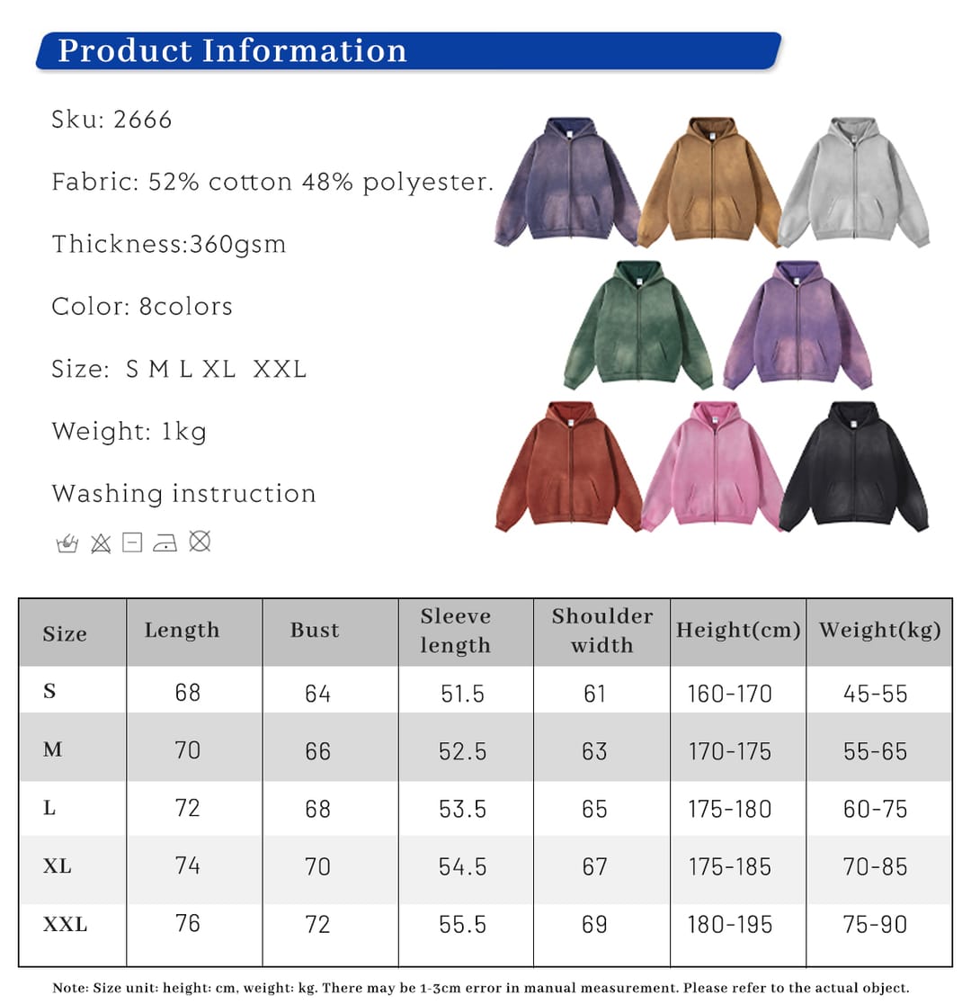 Fleece 360gsm Wash Distressed Zip-up Hoodie – detail 1